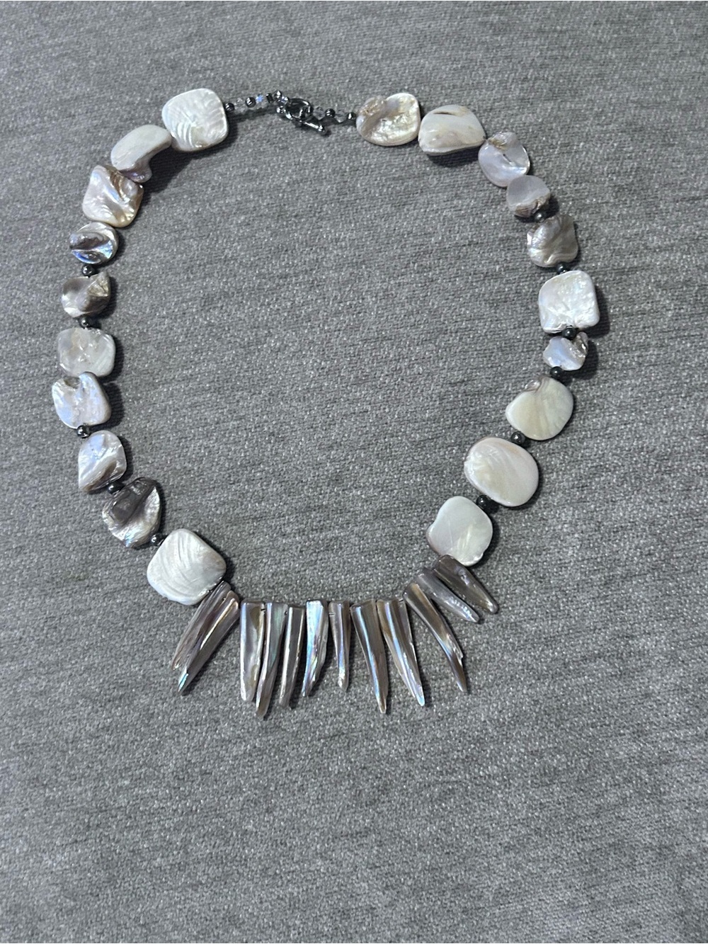 Mother of Pearl Shell Fringe Statement Necklace Coastal Boho Beach Jewelry